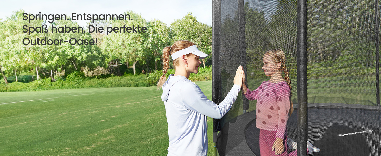 Батут SONGMICS вуличний Ø427 см з захисною сіткою, драбиною та м'якими стійками, чорний