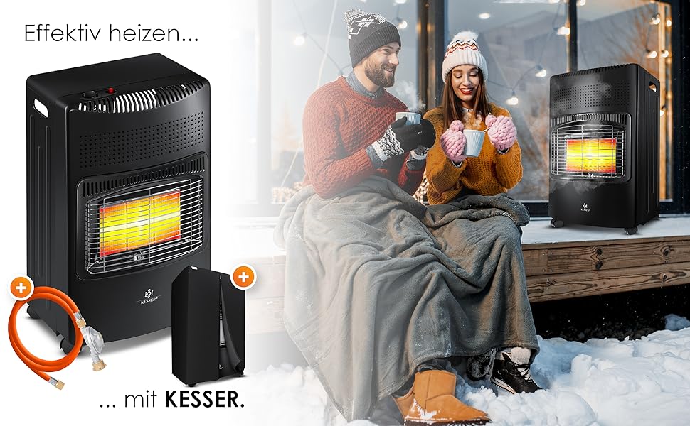 Газовий обігрівач KESSER® 4200W з керамічним нагрівачем, газовий нагрівач, інфрачервоний нагрівач, чорний. Підходить для бутан/пропан до 15кг