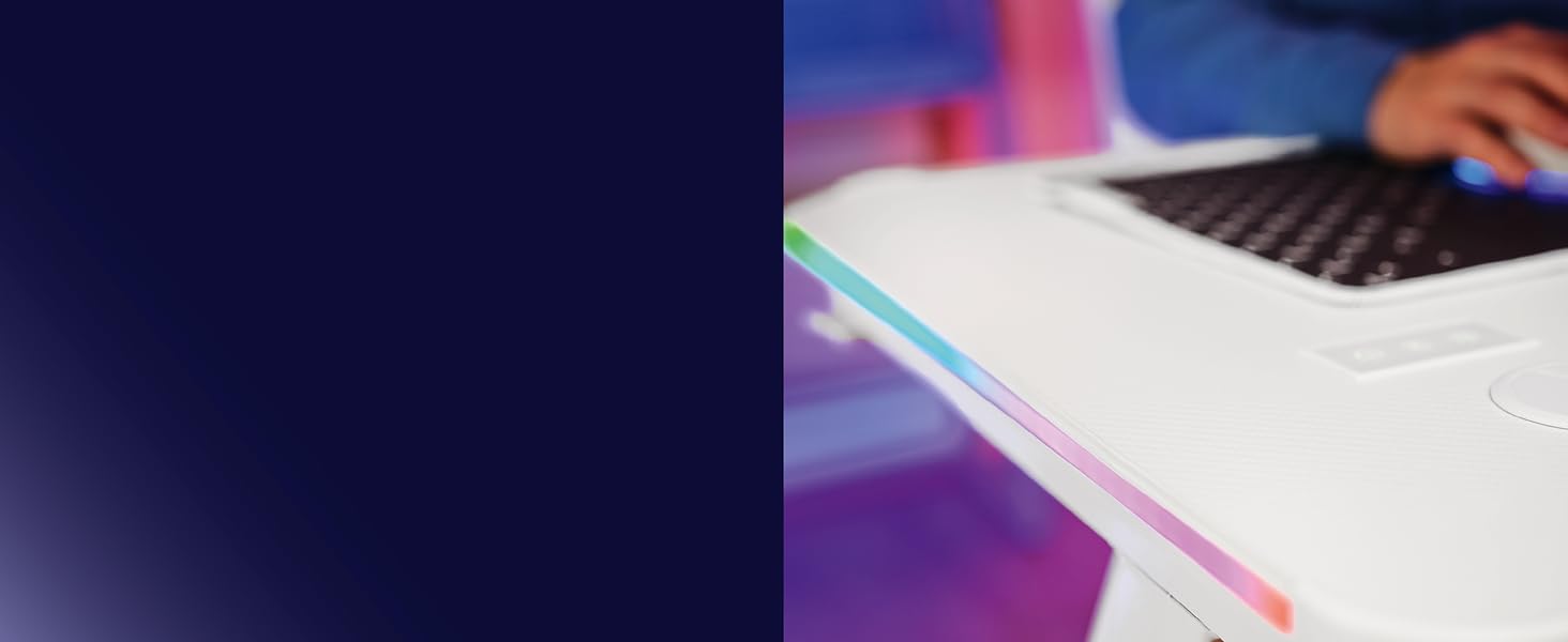 Ігровий стіл Trust Gaming GXT 709W Luminus RGB з підсвічуванням LED, 10 режимів, USB, білий, з тримачем для навушників та напоїв, 120 x 60 см