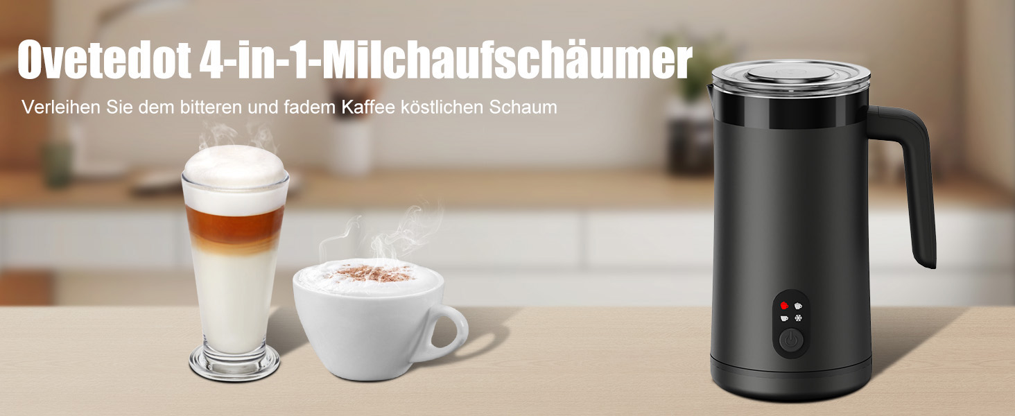 Електричний спінювач молока 400 мл 4-в-1 для гарячого та холодного молока, автоматичне вимкнення, для капучіно, лате макіато (чорний)