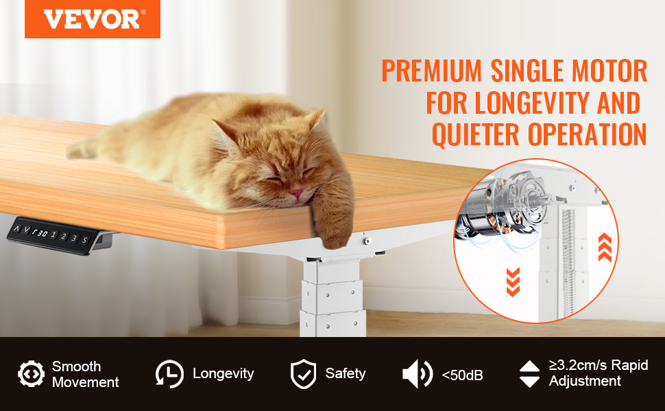 Електричний підйомний стіл-каркас VEVOR з подвійним мотором, регулювання висоти 65-129 см, довжини 110-178 см, ергономічна база для робочого місця, 3 положення (тільки каркас), білий, 110 x 58 x 64 см