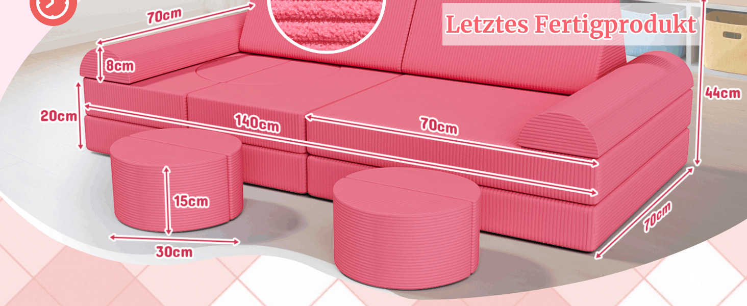 Дитяче ігрове диван-конструктор MAMIZO Cord, 15 частин, рожевий. Модульний диван-конструктор для гри та відпочинку в дитячій кімнаті. Оeko-Tex сертифікат.