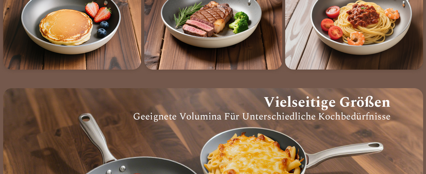 Набір сковорідок Koch Kode: керамічні сковороди 20, 24, 28 см з нержавіючою ручкою, індукційне дно, без PTFE та PFOA, придатні для миття в посудомийній машині та випікання, бежевий колір