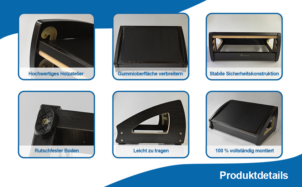 Підставка під ноги StrongTek для столу, дерево, для роботи, 3 положення висоти, ергономічна, антиковзаюча, покращує поставу та кровообіг, до 181 кг, чорна