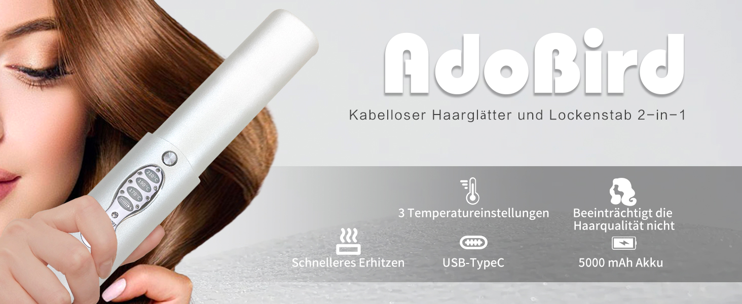 Бездротовий випрямляч для волосся Titan 2-в-1 з акумулятором 5000mAh (випрямляч та плойка) для всіх типів волосся, білий