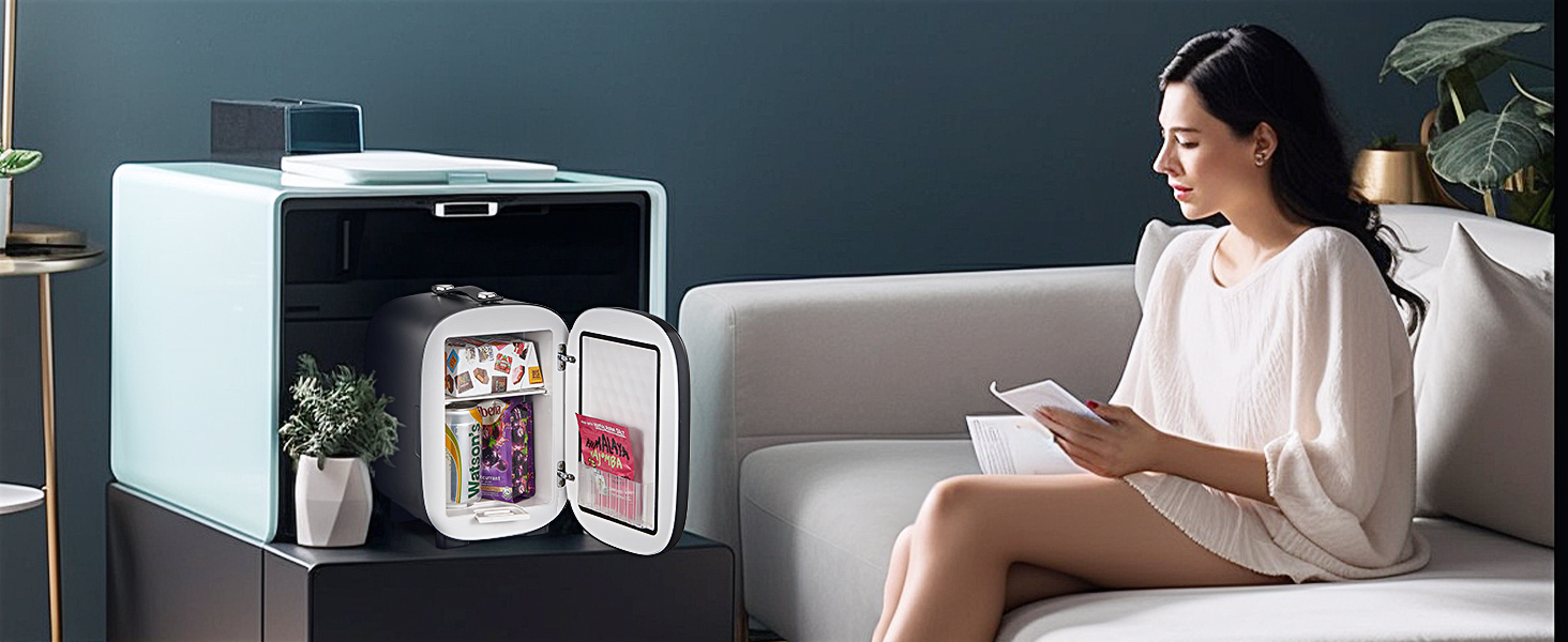 Міні холодильник FOHERE 5 літрів / 6 банок, USB живлення, 220V AC/12V DC, для напоїв та косметики, білий (чорний)