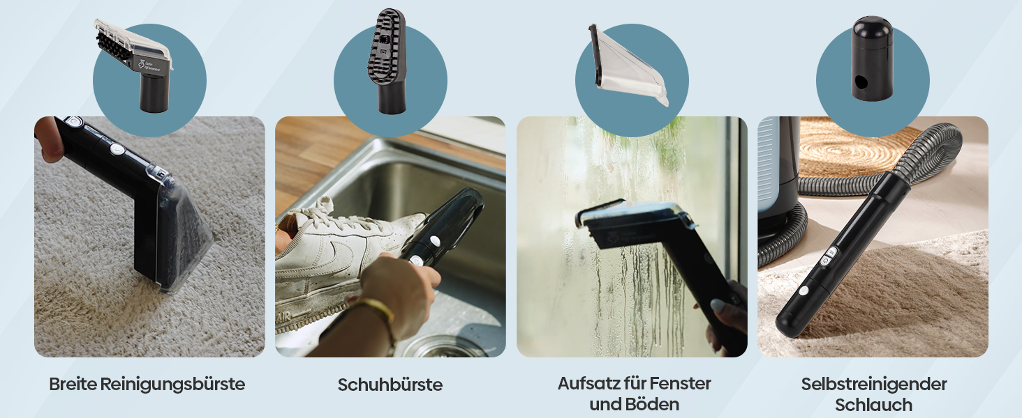 Olvy Teppichreiniger PRO: професійний пароочисник для килимів та м'яких меблів, 1650W. Включає миючий засіб. Підходить для чищення диванів, матраців та оббивки.