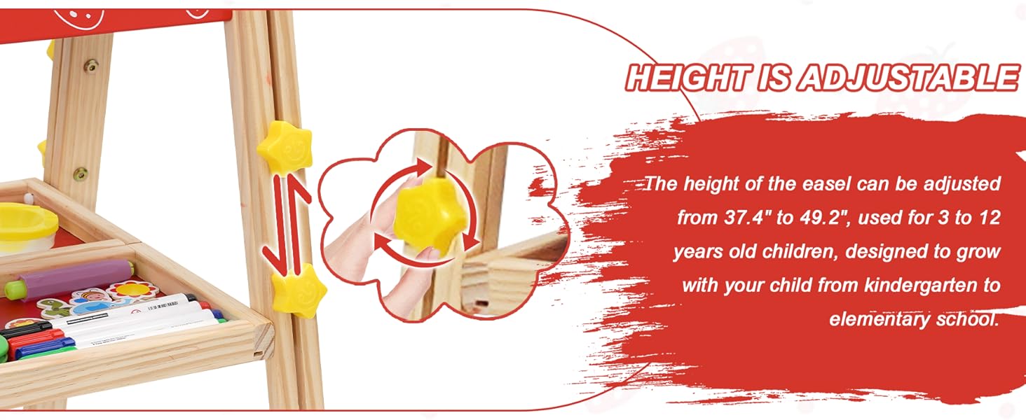 Дитяча мольберт Kinder Staffelei 3 в 1: регульована висота, подвійний бік, з рулоном паперу, 100+ аксесуарів для малювання, для дітей 3-8 років (червоний)