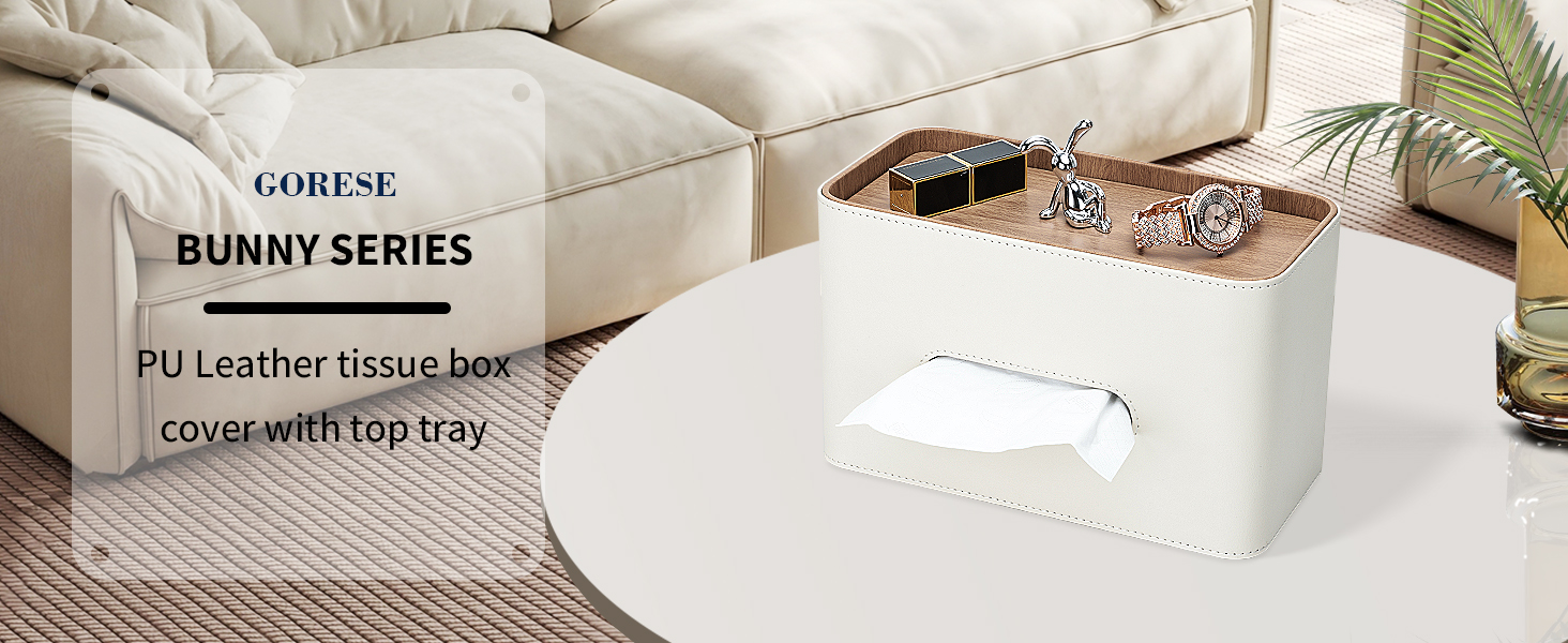Скляниця для серветок GORESE з підносом, шкіряна, для офісу, дому, авто, ванної кімнати. Білий колір