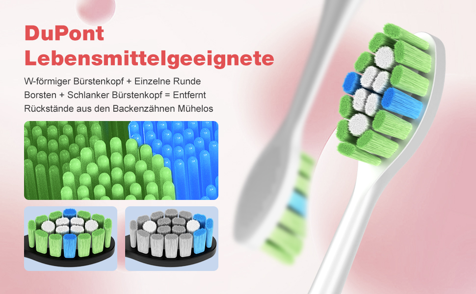 Електрична звукова зубна щітка, 5 режимів, рожева, з таймером та 6 насадками DuPont