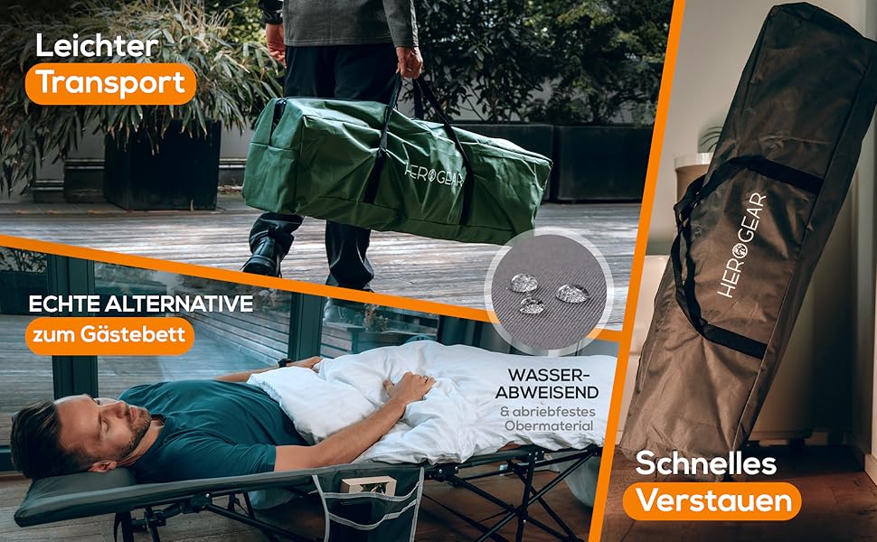 Складане польове ліжко HEROGEAR з м'яким бавовняним наповнювачем, інтегрованою подушкою та матрацом, для дорослих, гостьове, туристичне, пляжне, садове, розкладне, 190x67 см