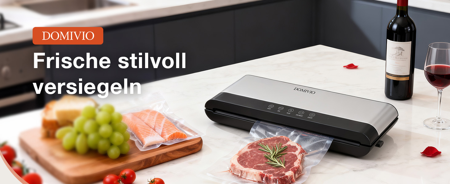 Вакууматор для продуктів з нержавіючої сталі SJ2085: потужність 85 кПа, режими «Сухий/Вологий», подвійна герметизація, LED-панель та зовнішній відсмоктувач, 20 пакетів у комплекті