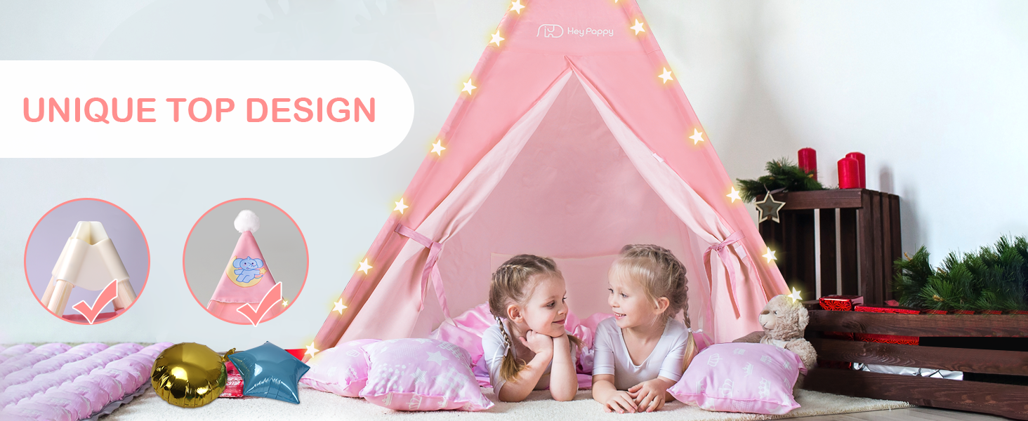 Дитяче намет-типі Heypappy з ліжком, гірляндою та кульками - ігровий будиночок для дівчаток та хлопчиків (рожевий)