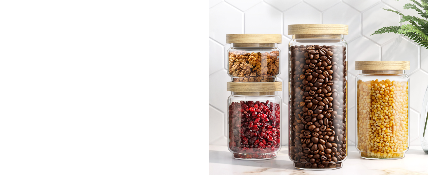 Набір скляних банок для зберігання з кришкою, 4 шт. (300, 500, 700, 1000 мл) | Герметичні, захищені від молі | Для спецій та продуктів харчування