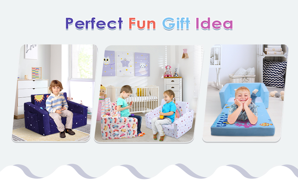 Дитяче крісло-софа 2 в 1 з кишенькою та неслизьким подушкою, розкладне, з єдинорогом для дитячої, вітальні, ігрової кімнати