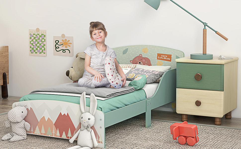 Ліжко дитяче ZONEKIZ 3-6 років з бортиками, 140x70 см, з ламелями, дизайн 