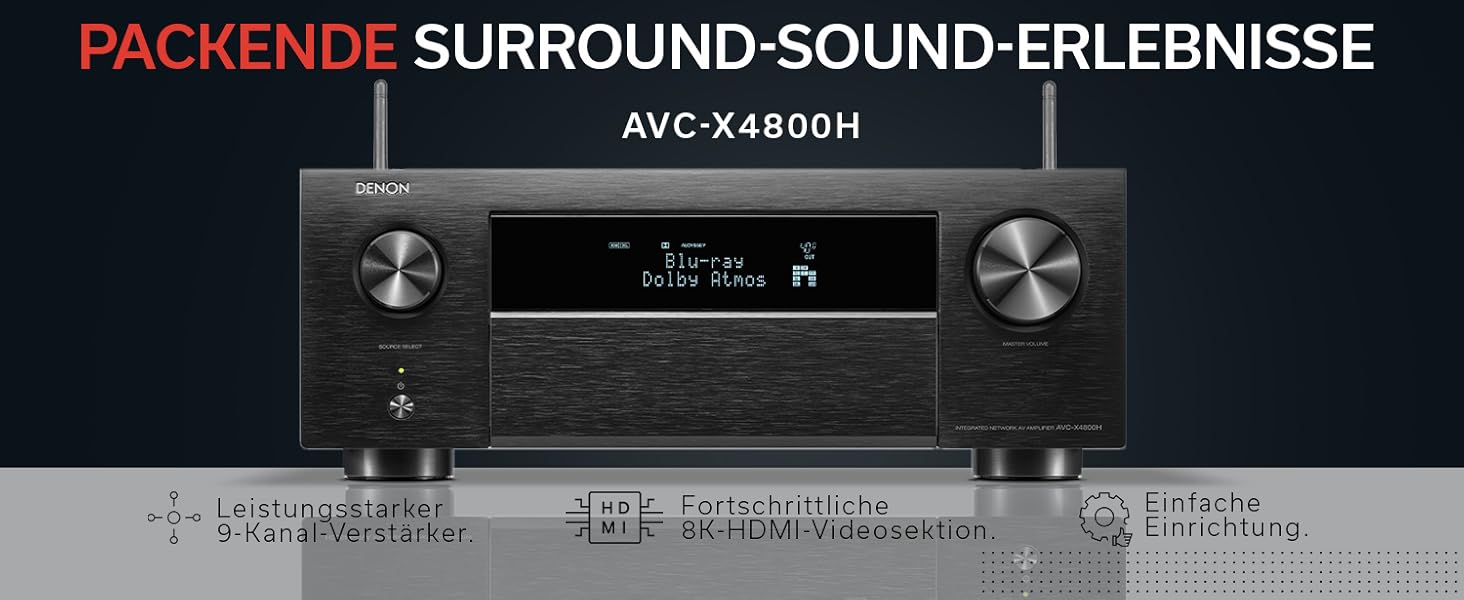 Канальний AV-ресивер Denon AVC-X4800H, 8K, Dolby Atmos, DTSX, Bluetooth, HEOS, Alexa, Чорний, 9.4-