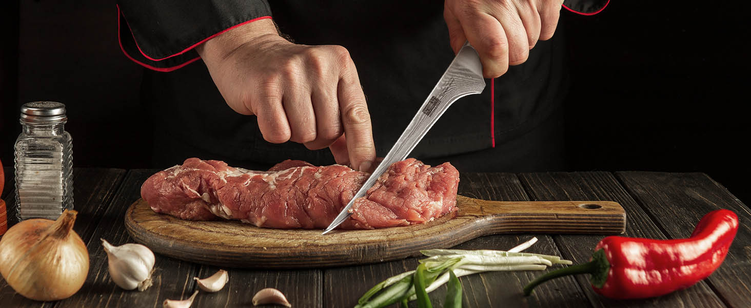 Японський ніж HOSHANHO з дамаської сталі 20 см (67 шарів), кухонний ніж для приготування їжі, гострий, з ергономічною ручкою оливкового кольору (18 см для філе)