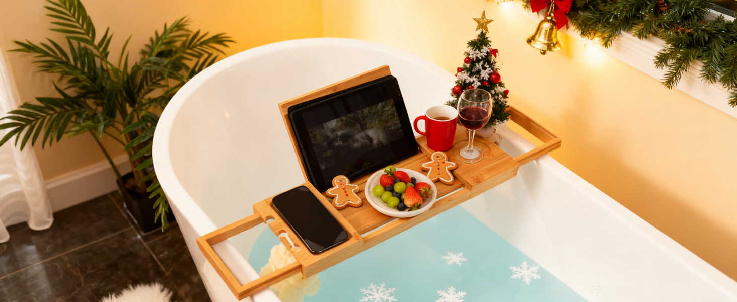 Підставка для ванни Utoplike з бамбука, регульована, органайзер для ванни з тримачем для книги, планшета, келиха, чашки, рушника (натуральний колір, 50.2 x 16 x 4.2 см)