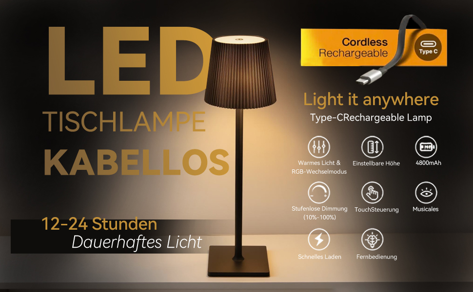 LED акумуляторні настільні лампи Xiake (2 шт), регулювання яскравості 2700K-6000K, IP54, 3 кольори, для дому та саду