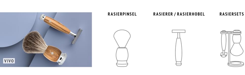 Набір для гоління MHLE Vivo - бритва, сумісна з лезами Gillette, щітка для гоління чиста шерсть борсука, тримач, ручка з оливкового дерева