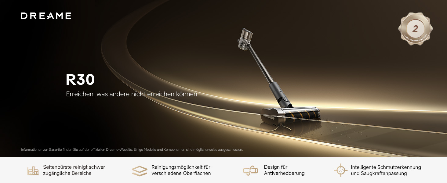 Бездротовий пилосос Dreame, 190AW, 90 хвилин роботи, LED-дисплей, синій LED, для дому, видалення шерсті тварин, килими (R30)