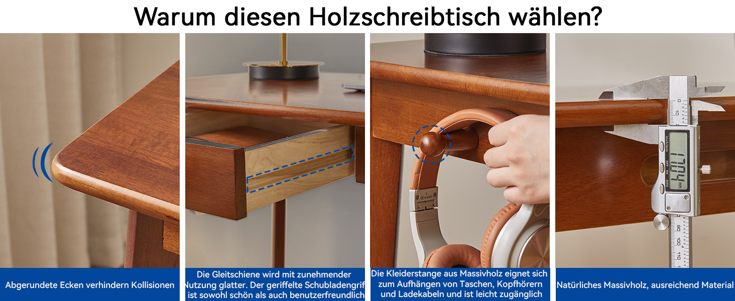 Дерев'яний письмовий стіл з шухлядою та вішалкою, 100x50x75 см, YD-WD01N, Рустикальний коричневий