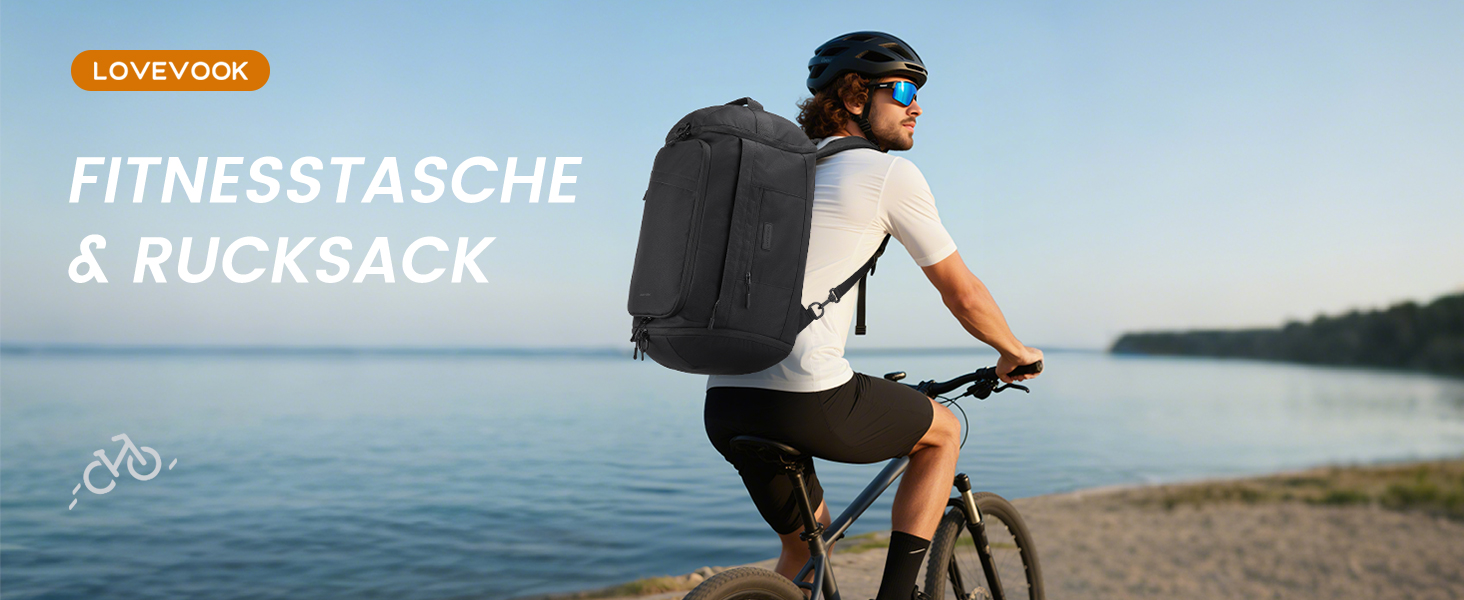 Спортивна сумка LOVEVOOK для жінок та чоловіків, велика сумка для тренувань та подорожей, 45L, з відділенням для взуття та мокрих речей, водонепроникна, з функцією рюкзака, чорна (51x28x32 см)