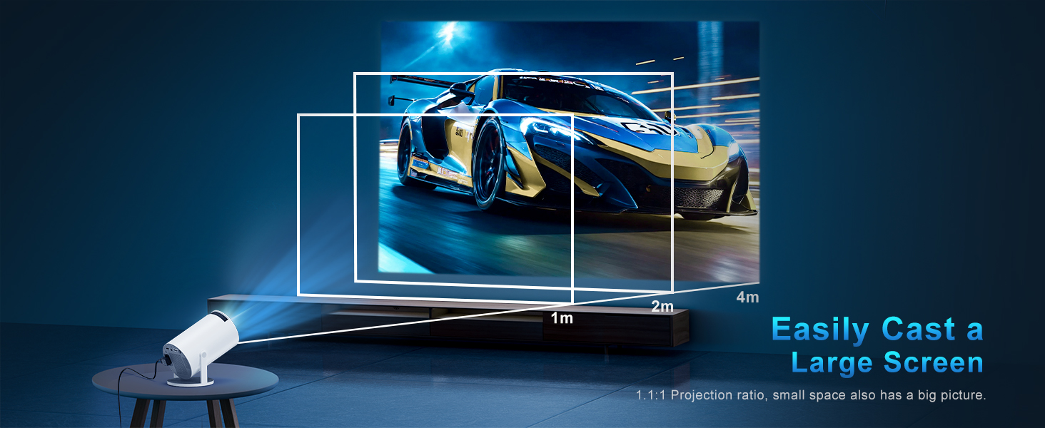 Портативний проєктор Mini Beamer 4K з підтримкою WiFi 6 та Bluetooth 5.4. Підходить для Android 11, HDMI, TV Stick, Laptop. Автоматичне регулювання Keystone, обертання 360°. Модель HY300PRO