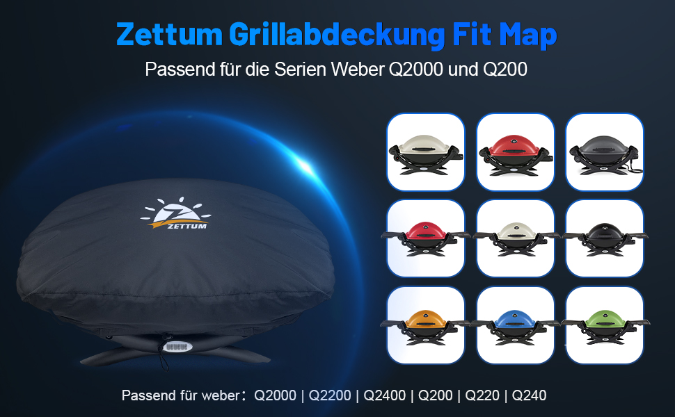 Водонепроникний захисний чохол Zettum для грилів Weber Q-серії (Q1000, Q2000, Q1200, Q1400, Q2200, Q2400), Heavy Duty PU, 81x43x88 см