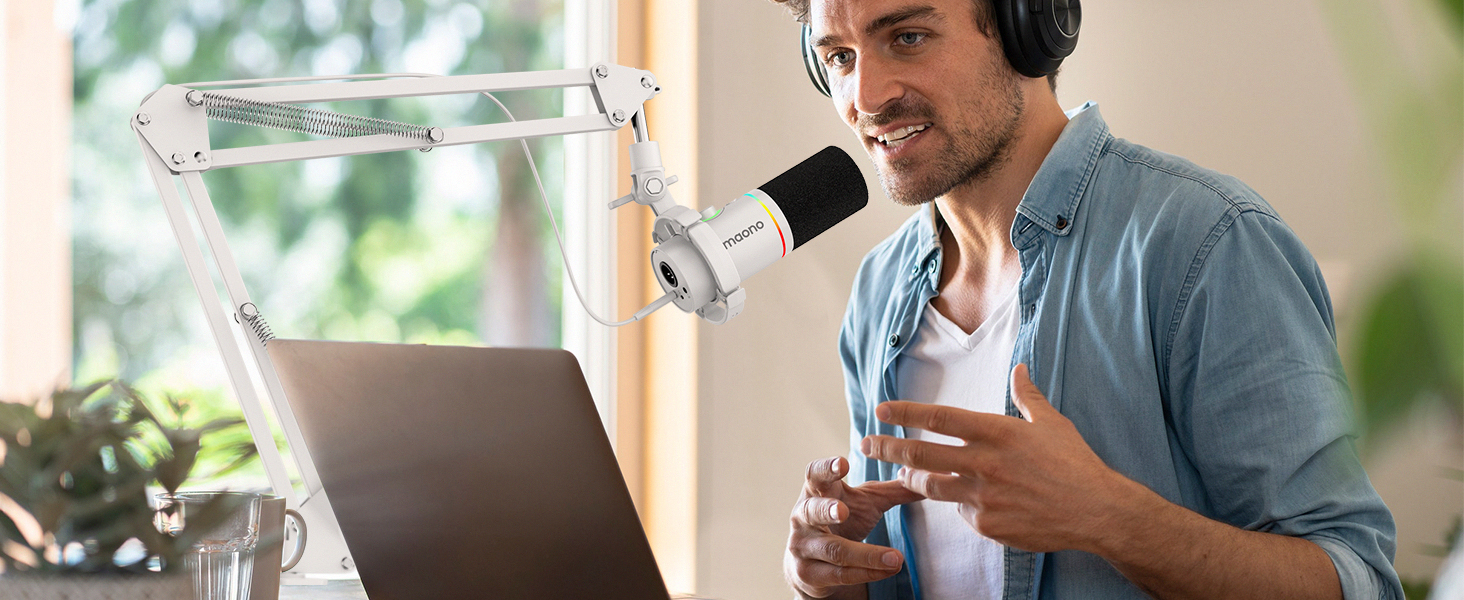 Мікрофон Maono BA20 з кріпленням-стійкою для подкастів, геймінгу та стрімінгу (білий)