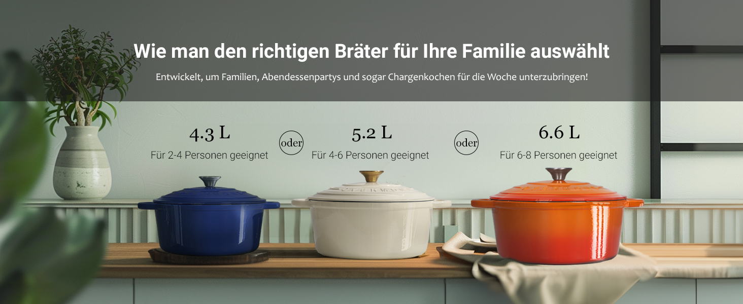 Чавунна казан-каструля Overmont з емалевим покриттям, 26 см, 5.2 л, індиго-синя — універсальний сотейник з кришкою для запікання та тушкування, підходить для духовки