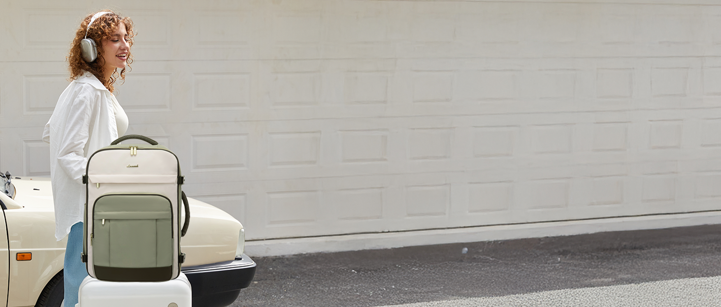 LOVEVOOK Рюкзак ручної поклажі, 40L, для подорожей, дамський, водонепроникний, для ноутбука 17 дюймів, кофр-рюкзак, для роботи, ділових поїздок, Weekender, оливково-зелений, світло-бежевий, оливково-зелений