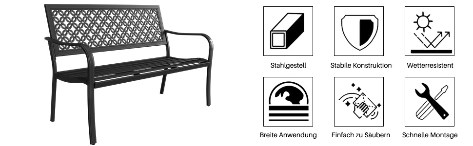 Металева лавка Grand Patio для саду, парку, балкону, на 2-3 особи. Лавка з підлокітниками та спинкою, ретро-стиль, сталь, чавун, колір Bossa Nova Rot