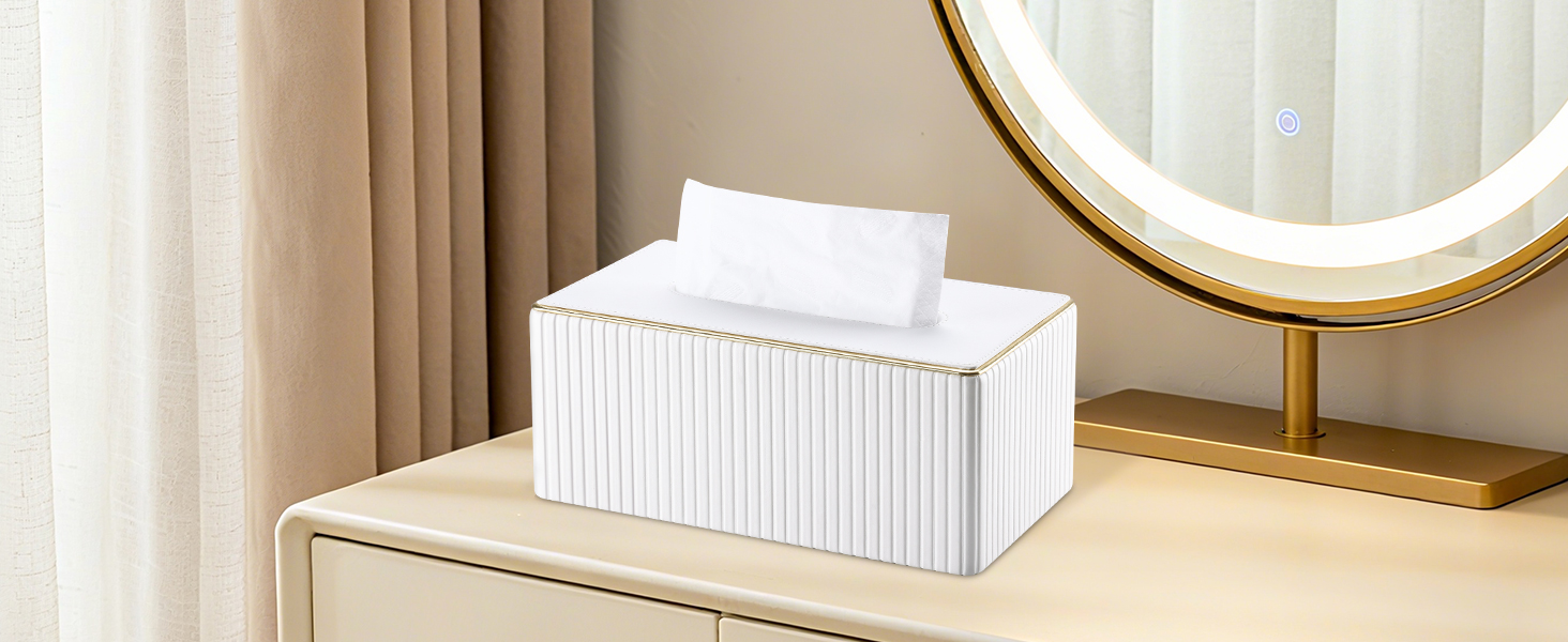 Склянка для серветок KINGFOM з золотим краєм, з PU шкіри, для вітальні, ванної кімнати та офісу (Бежева, прямокутна)