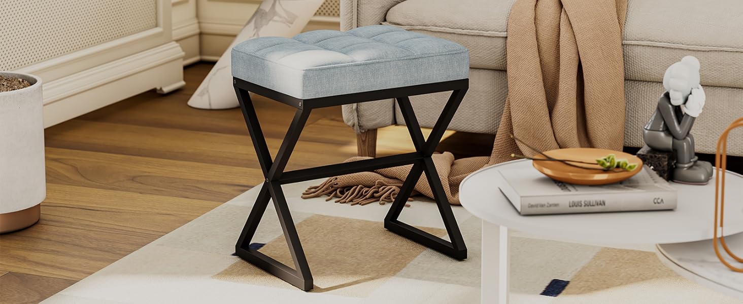 Пуф для макіяжу, пуф-табуретка з льону, сірий, 40x30x46 см, HBD033G