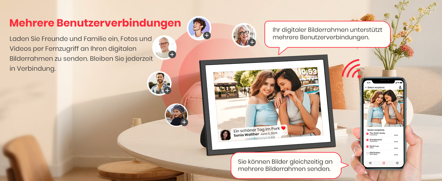 Цифровий фоторамка Frameo 10.1 дюймів: 64GB, 2K сенсорний екран, автоповорот, Frameo App