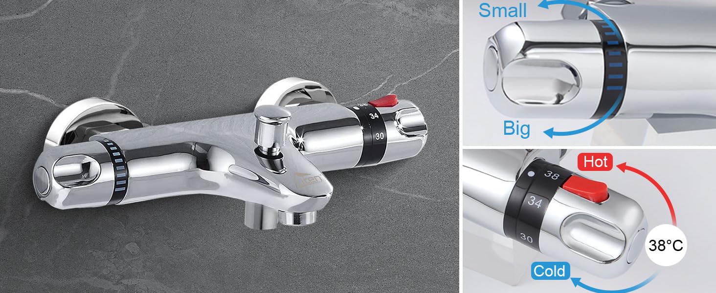 Змішувач для ванни з термостатом Uten, 2 виходи, латунь, захист 38°C