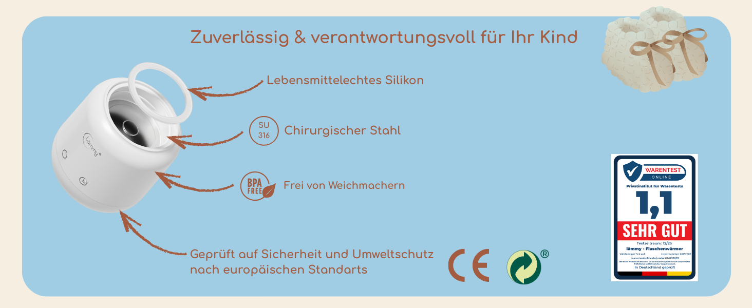 Підігрівач для пляшечок Lämmy – акумуляторний, портативний, точний, не протікає, компактний – для всіх пляшечок, USB