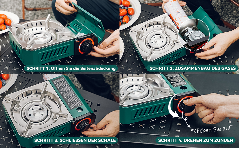 Портативний газовий набір для кемпінгу Onlyfire Klein з кейсом, 2000W, Piezo-запалювання, для походів та подорожей на автодомі, зелений