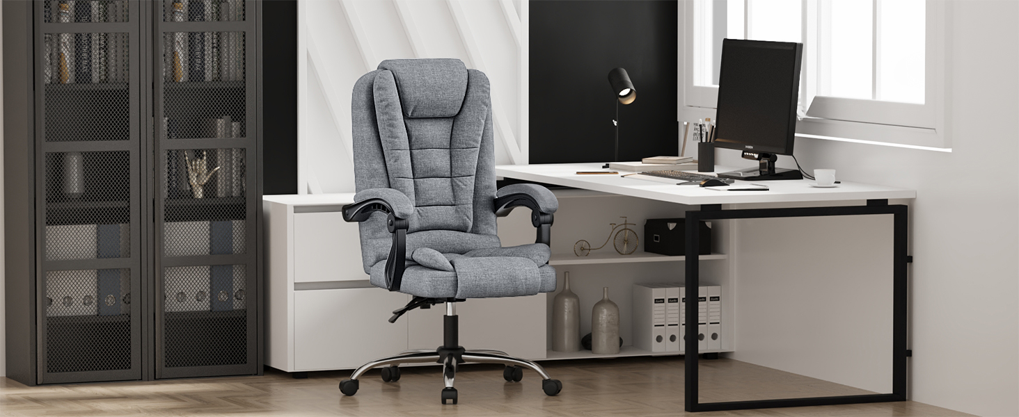 Офісний крісло Chefsessel з високою спинкою, ергономічне, оббите PU шкірою, з регульованою висотою та кутом нахилу, з м'якими підлокітниками, сіре