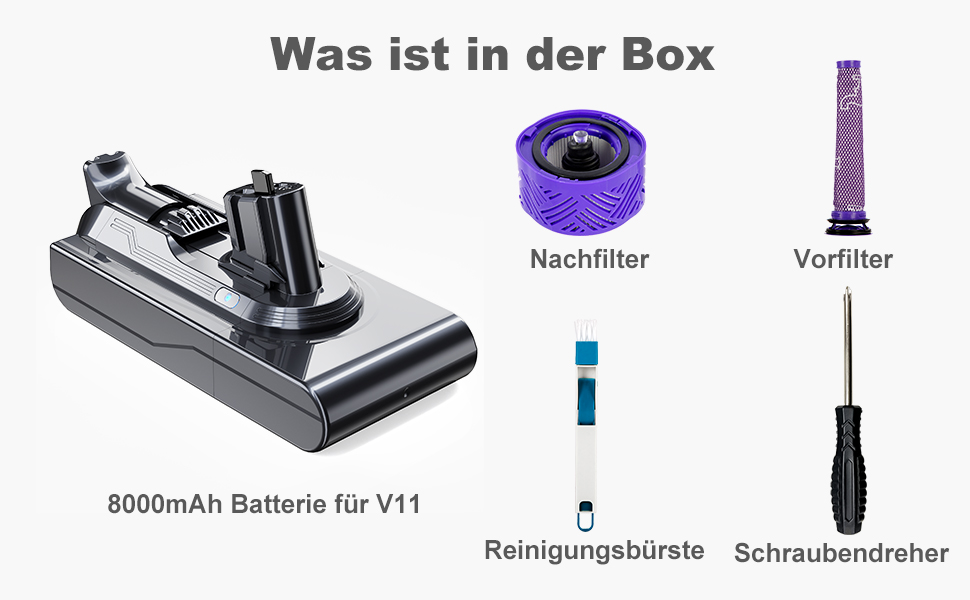 Змінна батарея EVARY 6000 мАг для Dyson DC62-74 SV03-09 з 2 фільтрами 1 щітка