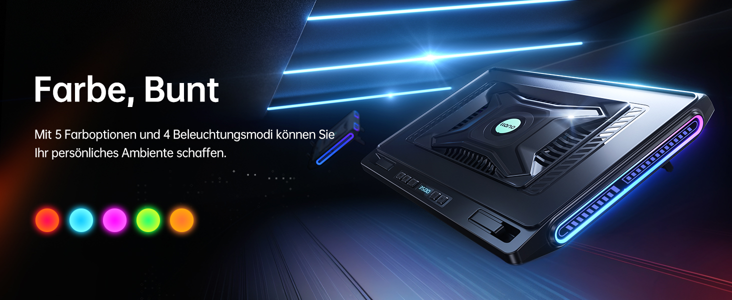 Ігровий охолоджувач для ноутбука llano V10 RGB Cooling Pad, підставка з вентиляторами, чорний