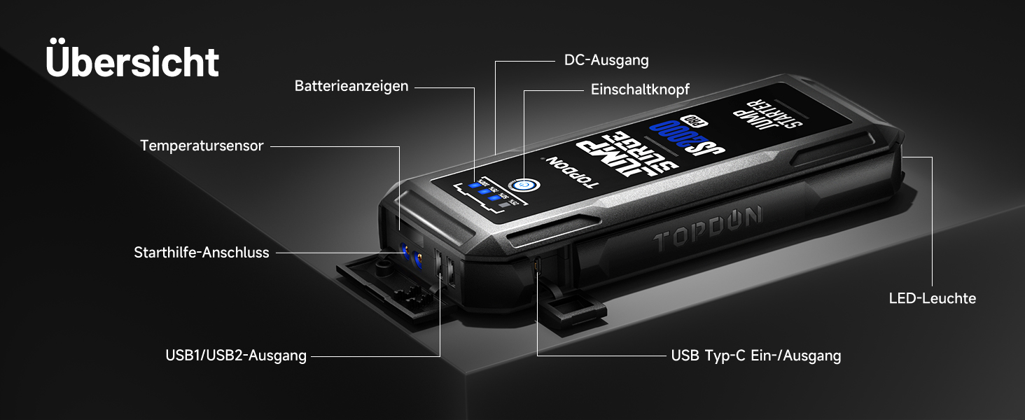 Powerbank TOPDON JS3000 для авто: пускова станція, 24000mAh, 12V, для бензинових та дизельних двигунів (до 9.0L/7.0L)