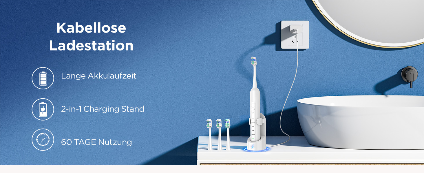 Електрична звукова зубна щітка для дорослих та дітей, 5 режимів чищення, 3 рівні інтенсивності, таймер, 8 насадок, кейс для подорожей, біла (1 шт.)