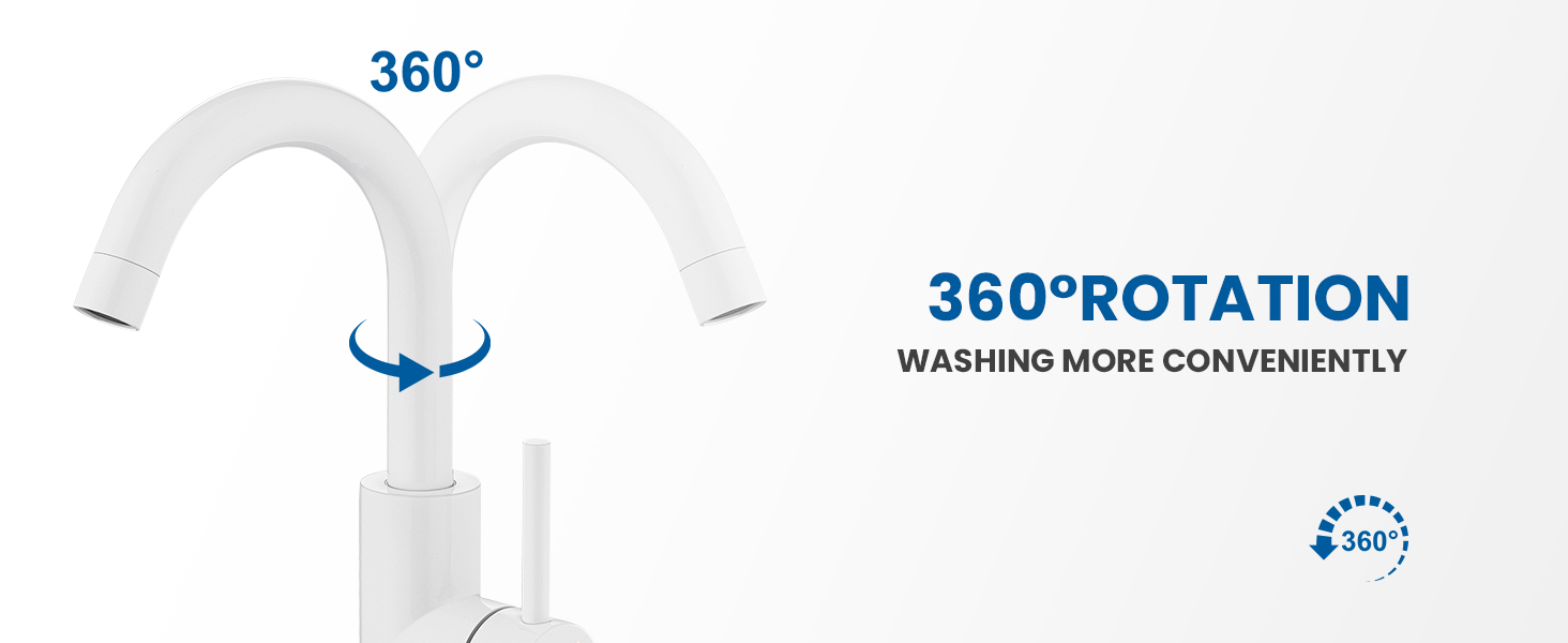 Змішувач для ванної кімнати/кухні Auralum з поворотним гусаком 360°, з високоякісної латуні, з підключенням 60 см, однорідний змішувач (білий)