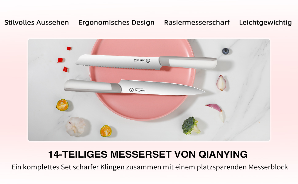 Набір кухонних ножів 14 предметів з бруском: кухонний набір, ніж для приготування їжі, подарунок для мами, білий