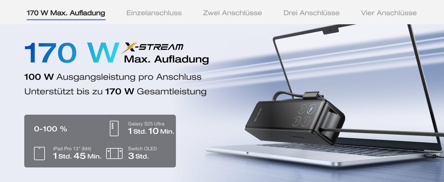 EcoFlow Rapid Powerbank 25000 mAh 170W з вбудованим кабелем, чорний - портативний зарядний пристрій для iPhone, Samsung, MacBook та інших пристроїв