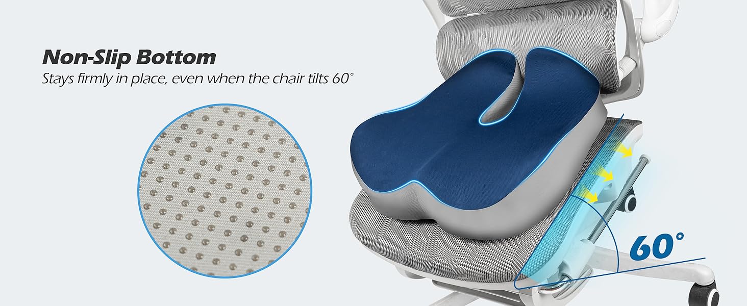 Подушка ортопедична для офісного крісла Lofty Aim з піни Memory Foam: підтримка попереку, куприка, зняття болю, для офісу, авто, літака, інвалідного візка – чорний, синій та сірий