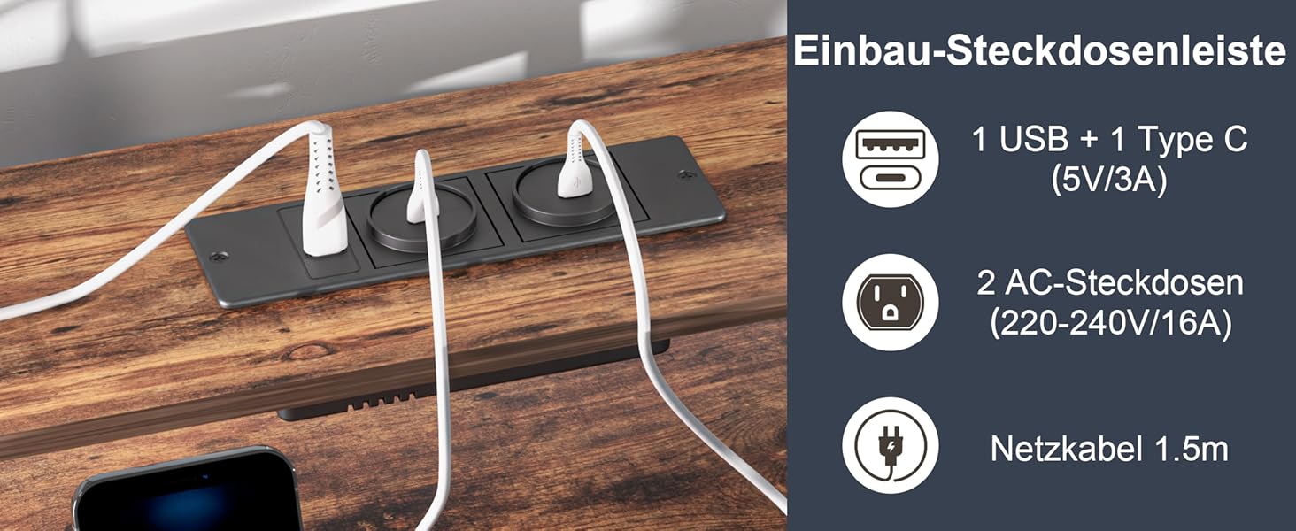 Ігровий стіл BEXEVUE з розетками та LED-підсвіткою 120x50 см - сучасний комп'ютерний стіл з підставкою для клавіатури, 4 висувні ящики, велика полиця для навчання, ігор та роботи. Колір: коричневий